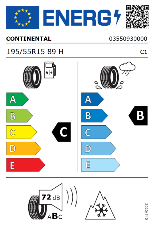 Tyre Label for Continental AllSeasonContact 195/55R15 89H