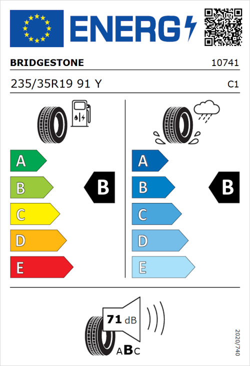 Tyre Label for Bridgestone Potenza S005 235/35R19 91Y