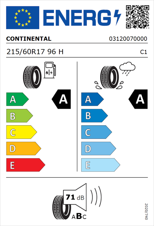 Tyre Label for Continental EcoContact 6Q 215/60R17 96H