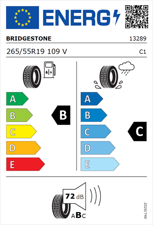 Tyre Label for Bridgestone Dueler A/T 693 III 265/55R19 109V
