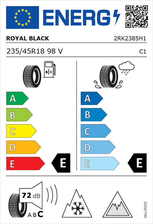 Tyre Label for Royal Black Winter UHP 235/45R18 98V