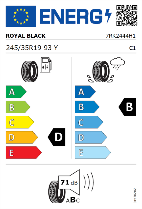 Tyre Label for Royal Black Explorer II 245/35R19 93Y