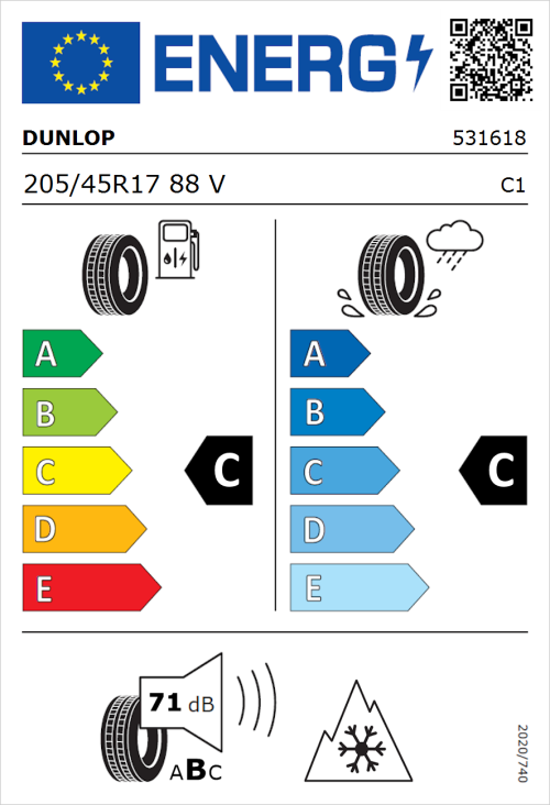 Tyre Label for Dunlop SP Winter Sport 4D 205/45R17 88V