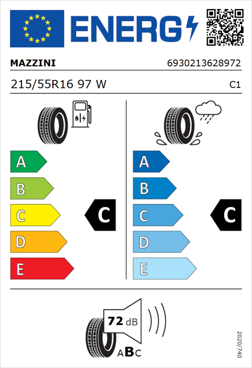 Tyre Label for Mazzini Eco 603 215/55R16 97W