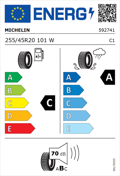 Tyre Label for Michelin Latitude Sport 3 255/45R20 101W