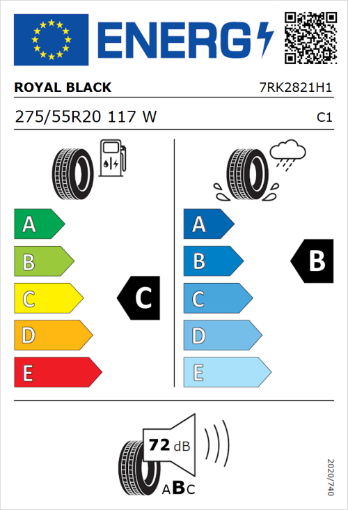 Tyre Label for Royal Black Explorer II 275/55R20 117W